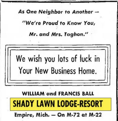 Shady Lawn Inn (Shady Lawn Lodge, Shady Lawn Cabins) - Sept 1958 Ad